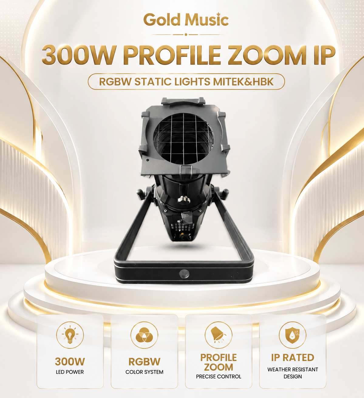 300W Profile Zoom IP - RGBW Static Lights Mitek&HBK 300w profile zoom ip rgbw static lights