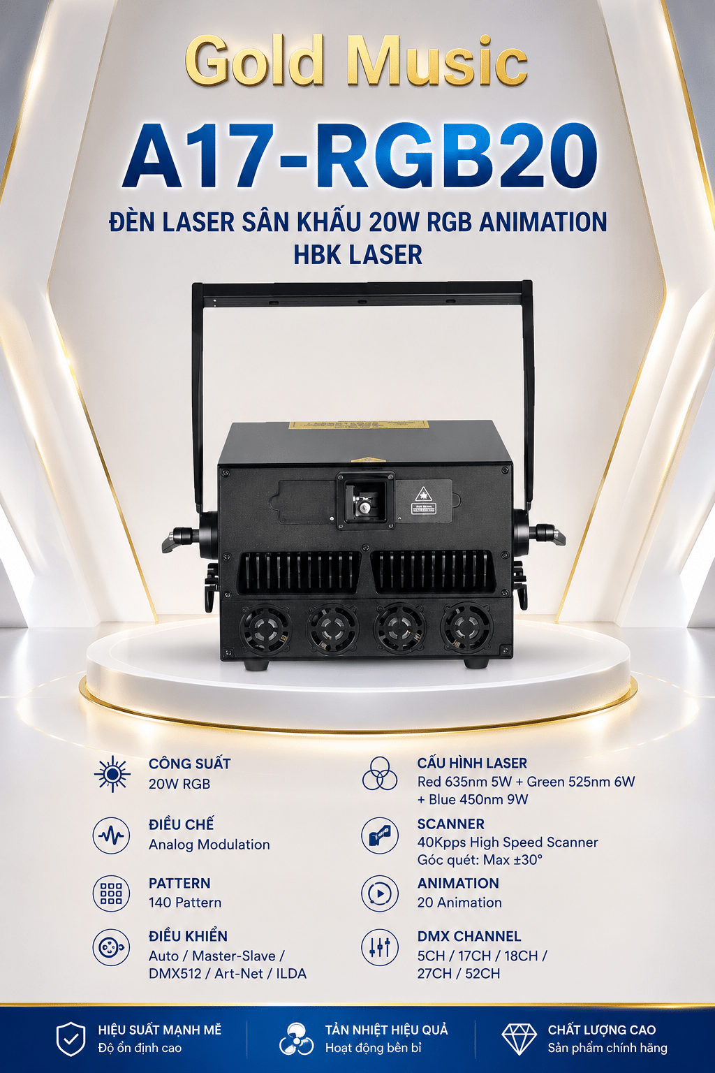 A17-RGB20 – Đèn Laser Sân Khấu 20W RGB Animation HBK Laser a17 rgb20 den laser san khau 20w