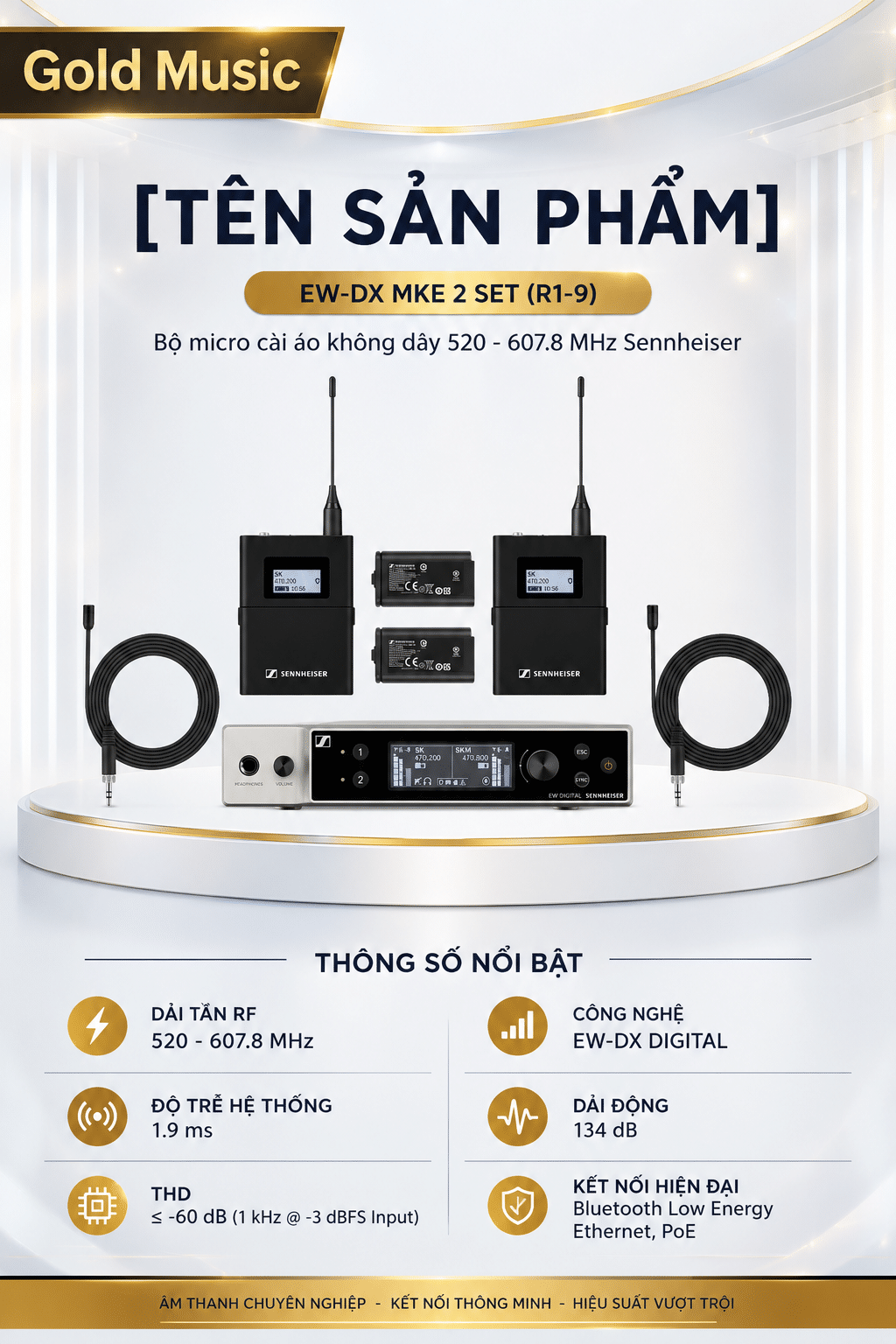 EW-DX MKE 2 SET (R1-9) Bộ micro cài áo không dây 520 - 607.8 MHz Sennheiser ew dx mke 2 set r1 micro
