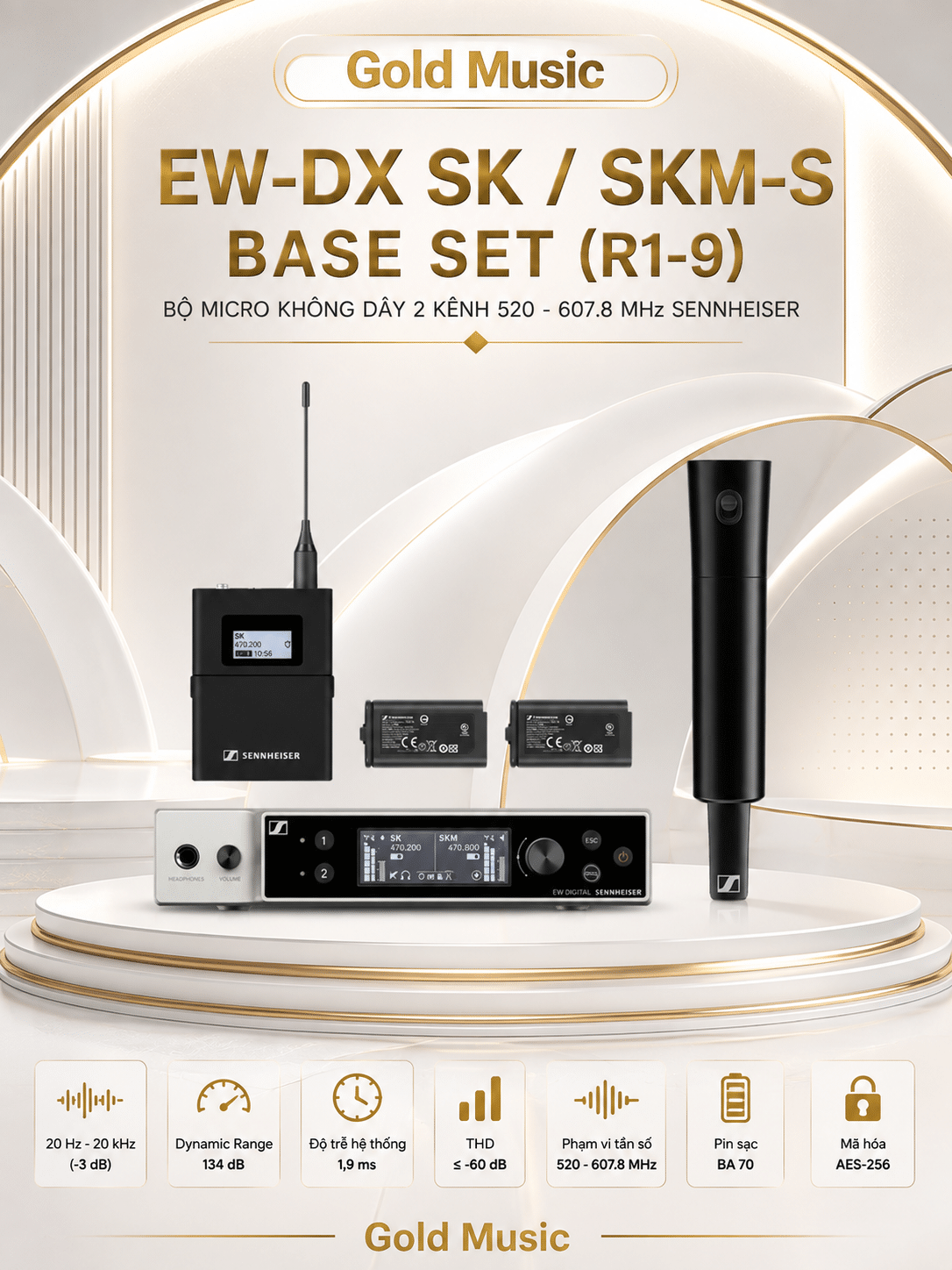 EW-DX SK / SKM-S BASE SET (R1-9) Bộ micro không dây 2 kênh 520 - 607.8 MHz Sennheiser ew dx sk skm s base micro 1