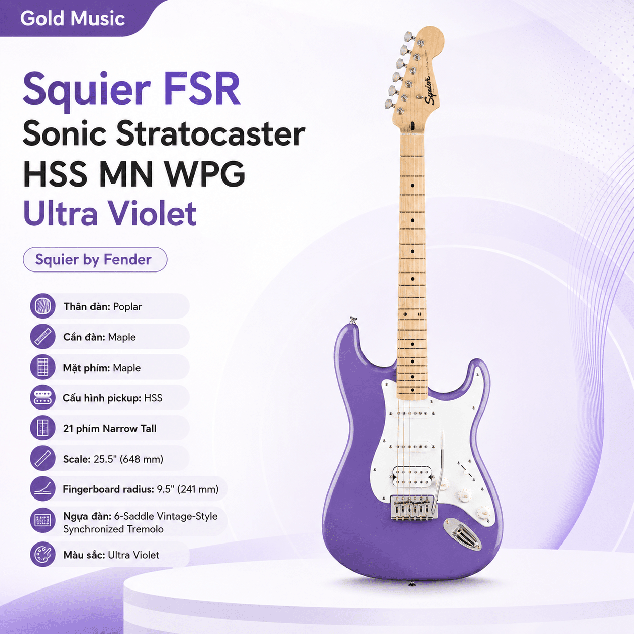 FENDER 0373202517 SQ Đàn guitar ĐIỆN FSR SONIC STRAT HSS MN WPG UVT fender 2370306900 rumble 40 loa