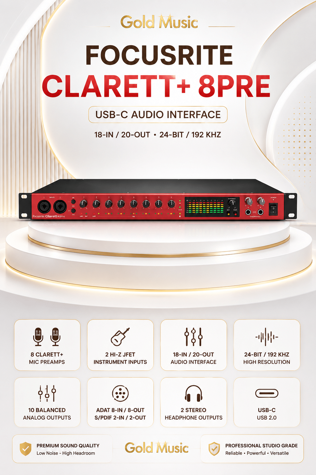 Focusrite Clarett+ 8Pre – USB-C Audio Interface focusrite clarett plus 8pre usb c soundcard