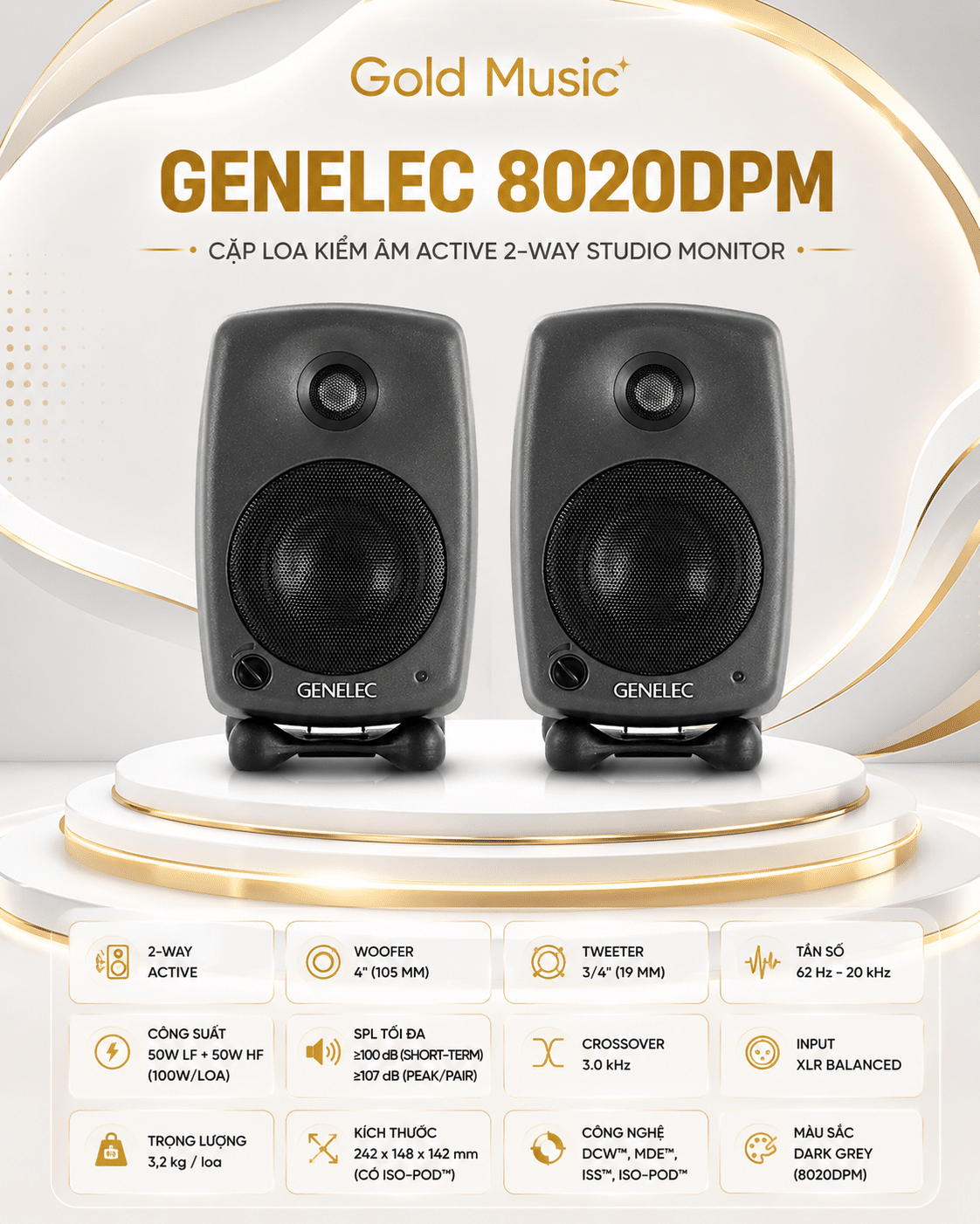 GENELEC 8020DPM / 8020PWM – Cặp Loa Kiểm Âm Two-Way Studio Monitor genelec 8020dpm 8020pwm cap loa kiem two