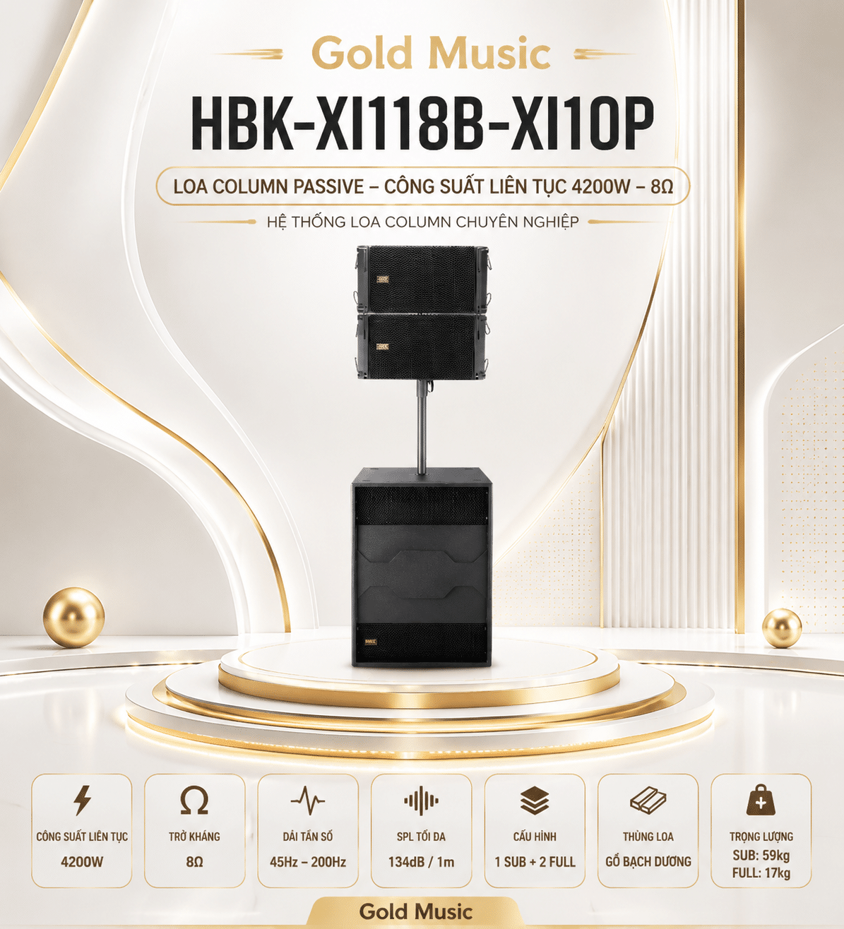 HBK-XI118B-XI10P Loa Column Passive Công Suất Liên Tục 4200W 8Ω HBK SOUND hbk xi118b xi10p loa column passive tuc
