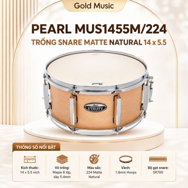 pearl mus1455 snare matte natural 14