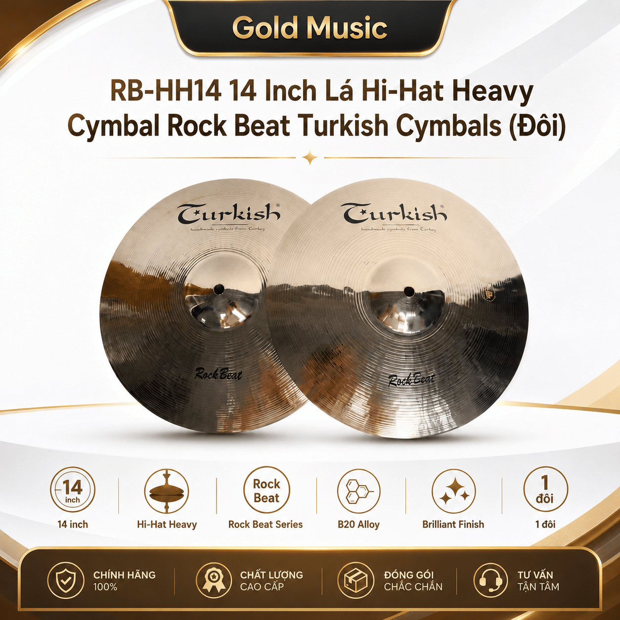 RB-HH14 14inch Lá Hi-Hat Heavy Cympal dòng Rock Beat Turkish Cymbals (đôi) rb hh14 14inch la hi hat heavy cympal
