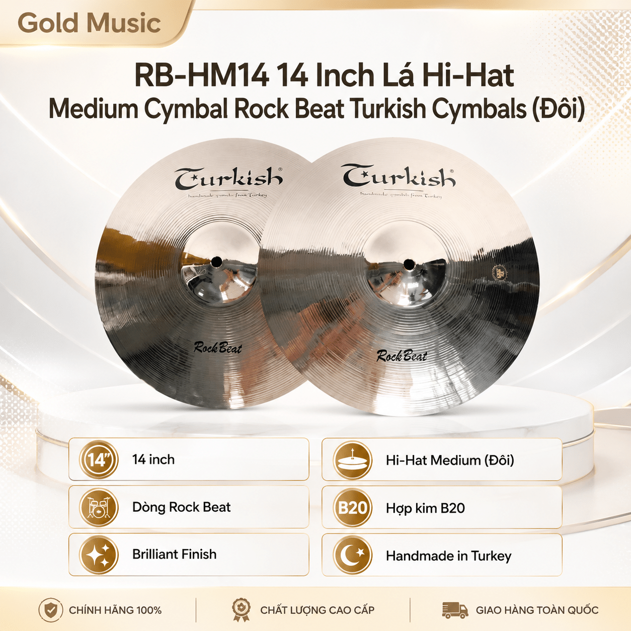 RB-HM14 14 inch Lá Hi-Hat Medium Cymbal dòng Rock Beat Turkish Cymbals (đôi) rb hm14 14 inch la hi hat medium cymbal dong