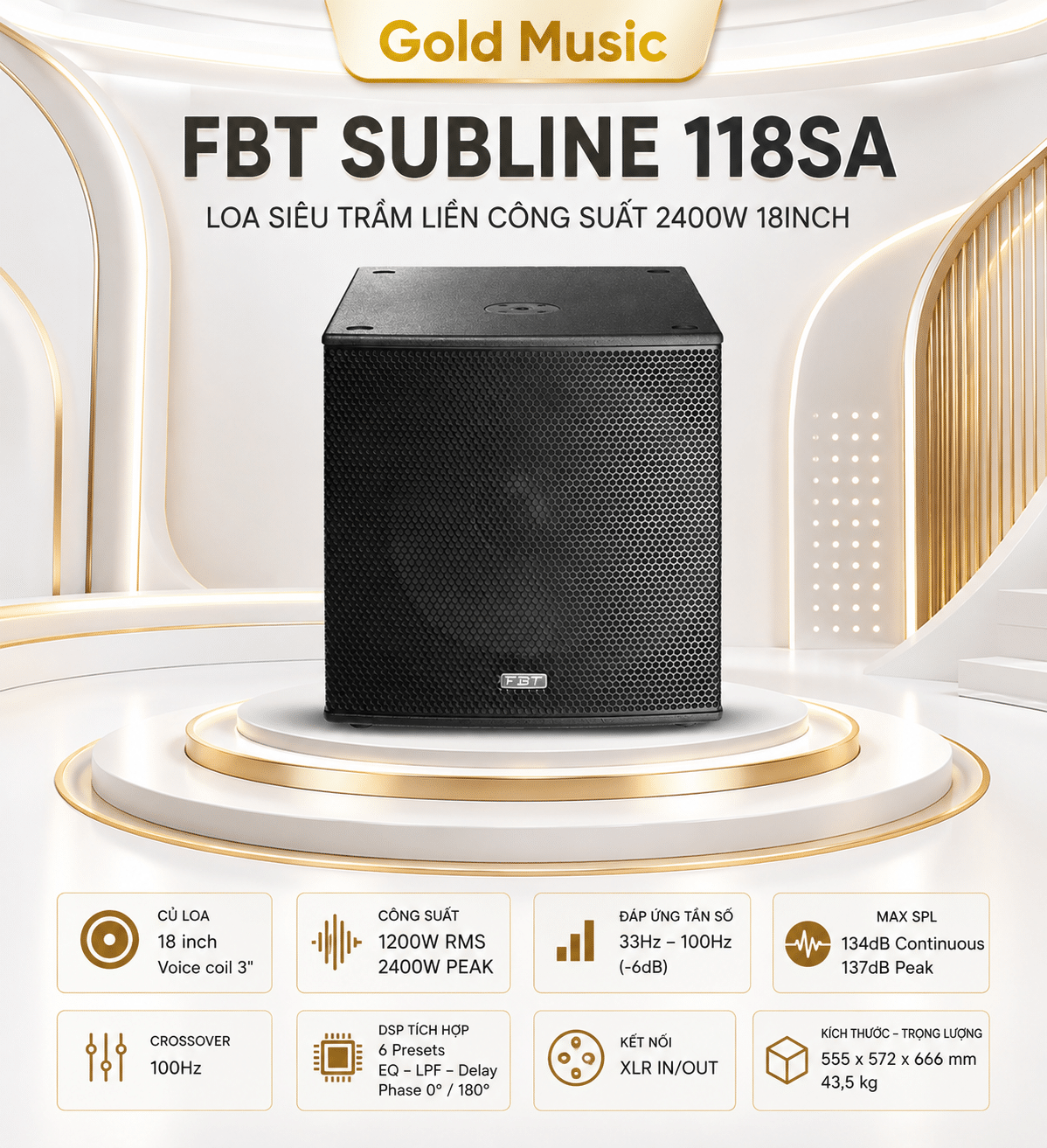 SUBLINE 118SA Loa Siêu Trầm Liền Công Suất 2400W 18inch FBT subline 118sa loa sieu 2400w 18inch fbt