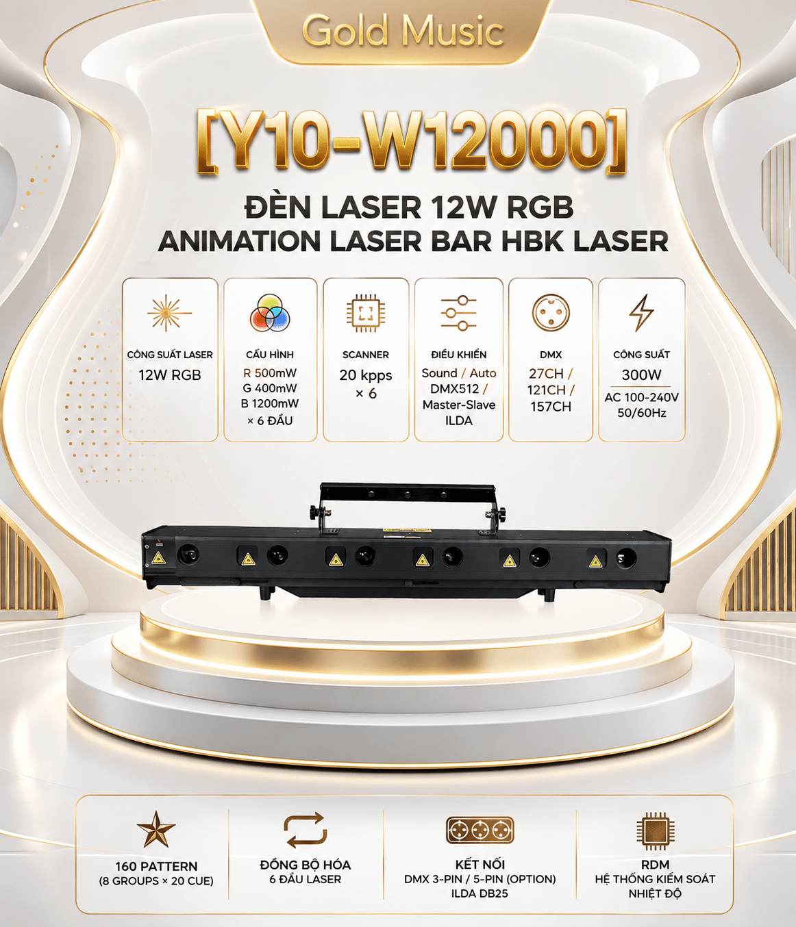 Y10-W12000 Đèn laser 12W RGB animation laser bar HBK LASER y10 w12000 den laser 12w rgb animation