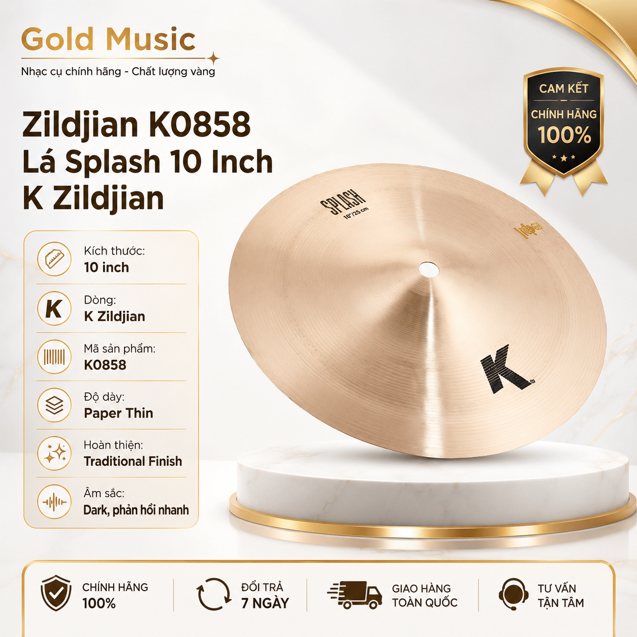 Zildjian K0858 lá splash 10 inch K Zildjian độ vang tốt zildjian k0858 la splash 10 inch