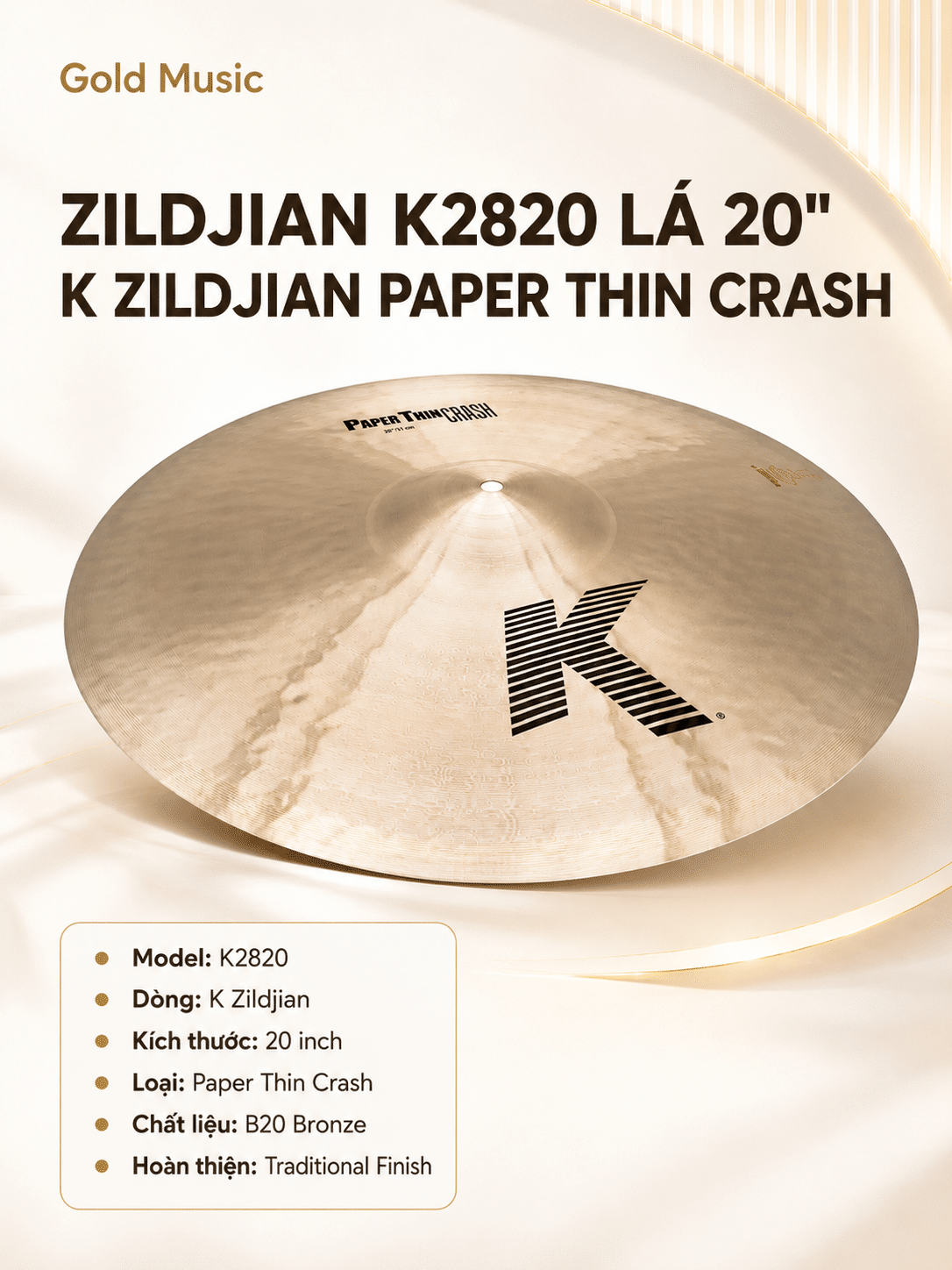 ZILDJIAN K2820 LÁ 20" K ZILDJIAN PAPER THIN CRASH zildjian k2820 la 20 k zildjian crash
