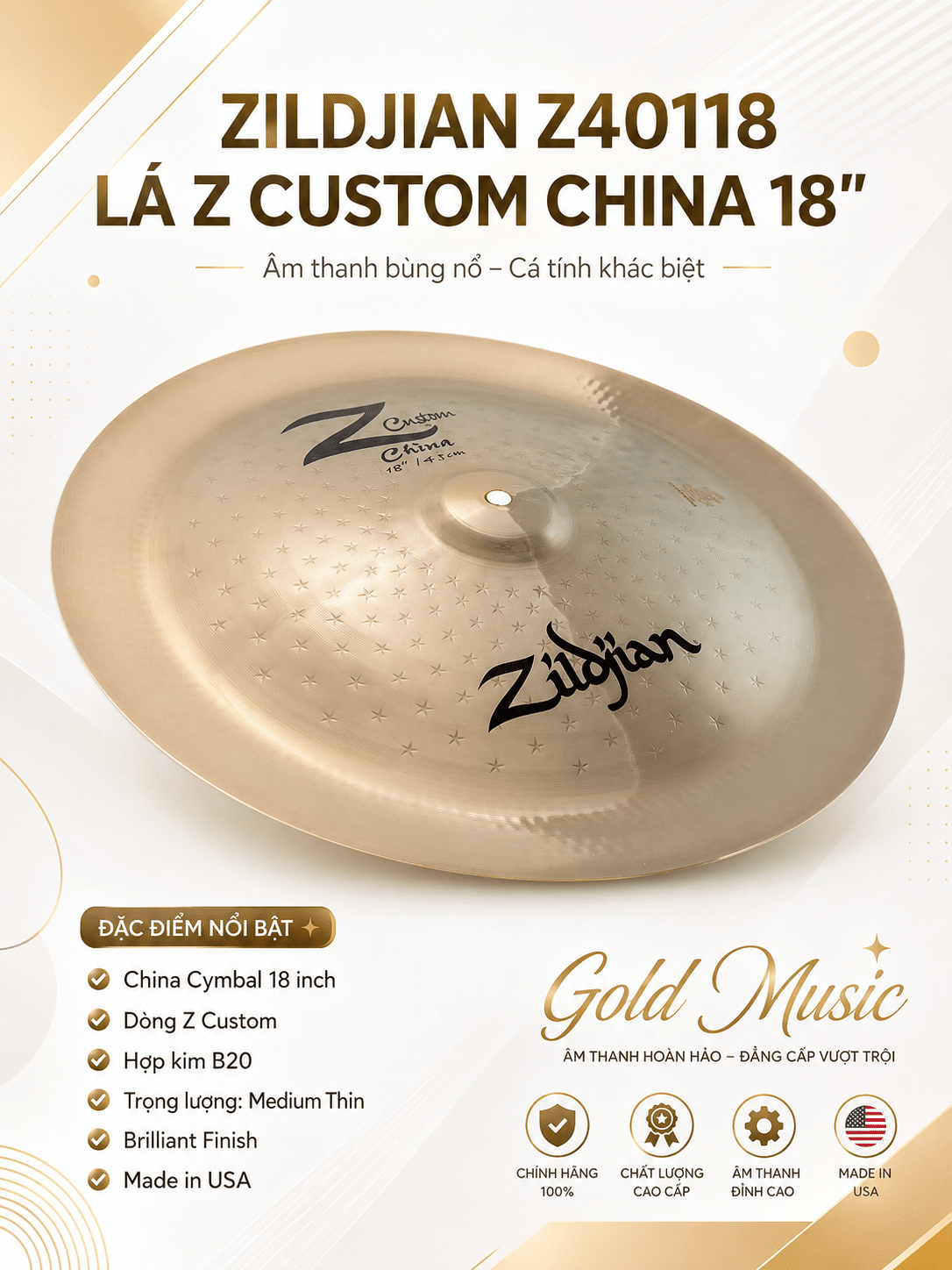 ZILDJIAN Z40118 LÁ Z CUSTOM CHINAS 18" zildjian z40118 la z custom chinas 18