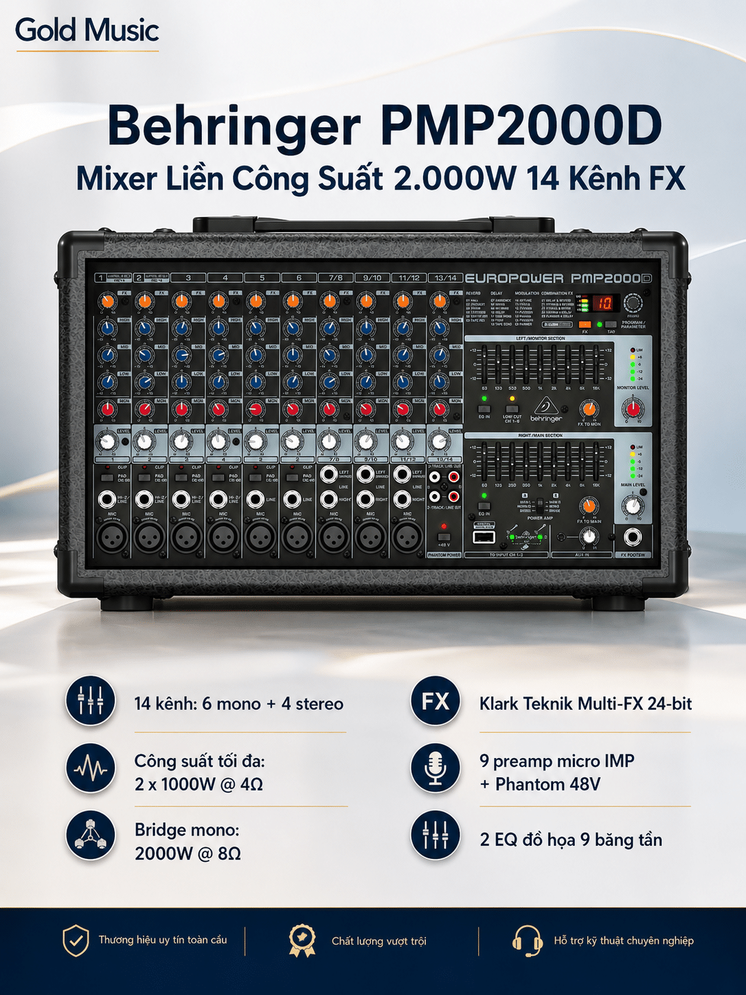 Behringer PMP2000D Mixer Liền Công Suất 2.000w 14 channels FX behringer pmp2000d mixer 2 000w 14