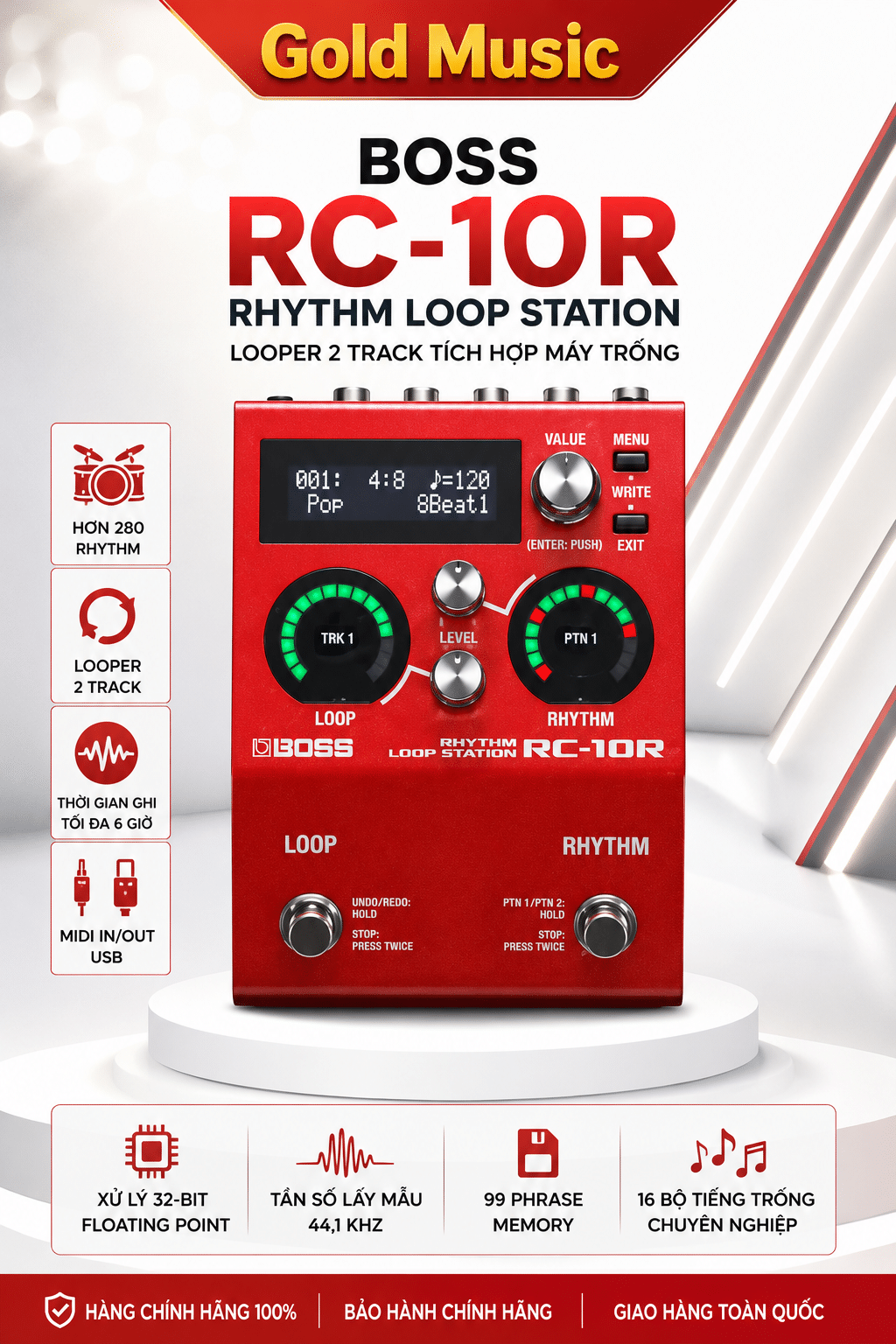 Boss RC-10R bộ hiệu ứng guitar với looper và trống boss rc 10r bo hieu ung guitar