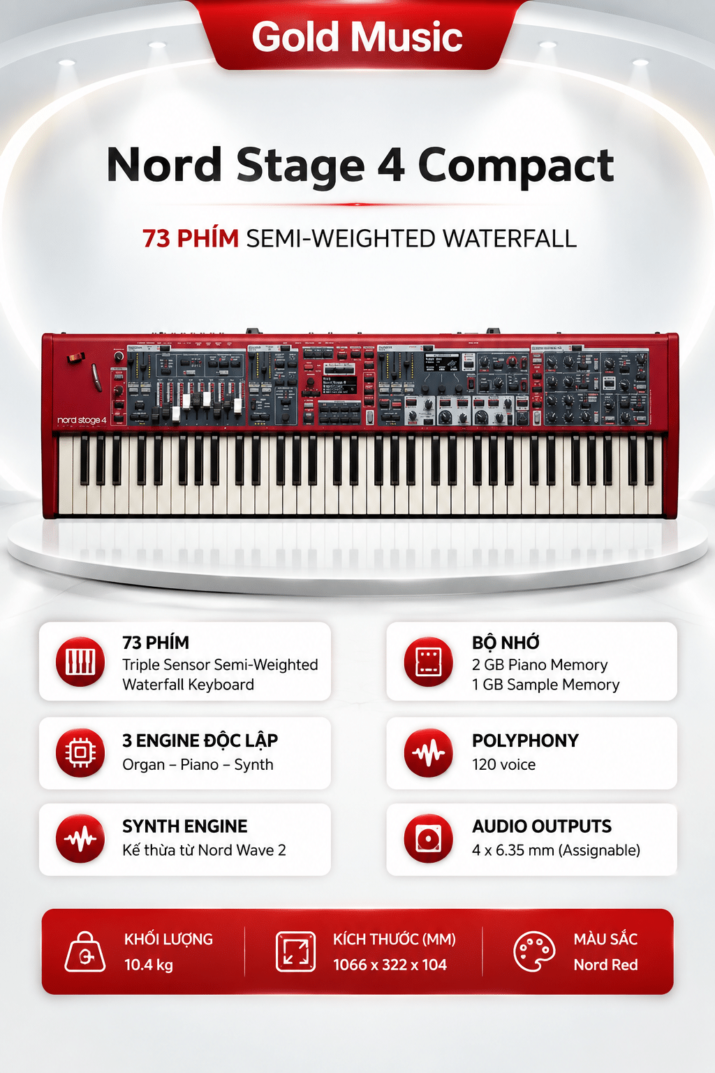 Đàn Stage Keyboard Nord Stage 4 Compact 73 phím Semi Weighted Waterfall dan stage keyboard nord stage 4 compact