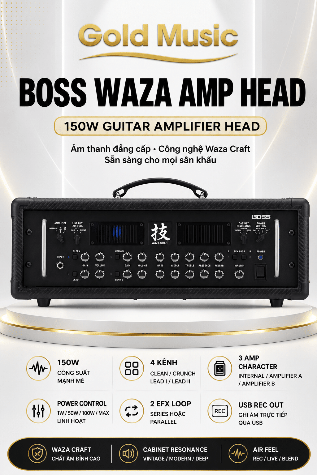Head ampli BOSS Waza 150W guitar amplifier head cho sân khấu head ampli boss waza 150w guitar amplifier