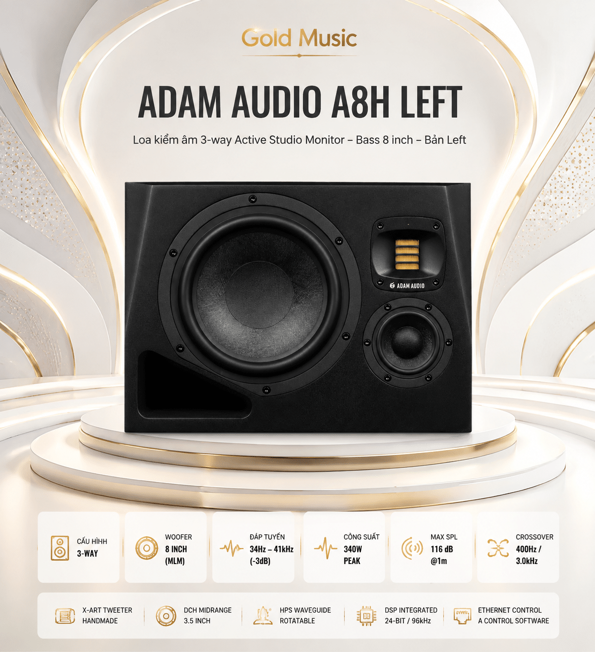 Loa kiểm âm ADAM Audio A8H 8 inch 3-way active studio monitor bản Left loa kiem adam audio a8h 8 3