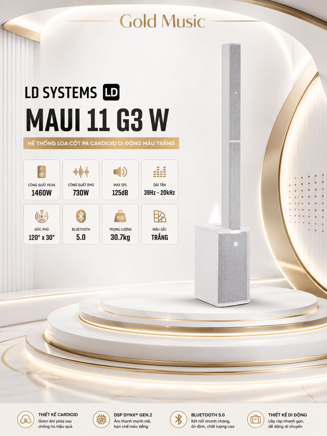 MAUI 11 G3 W Hệ Thống Loa Cột PA Cardioid Di Động Màu Trắng maui 11 g3 w he thong loa