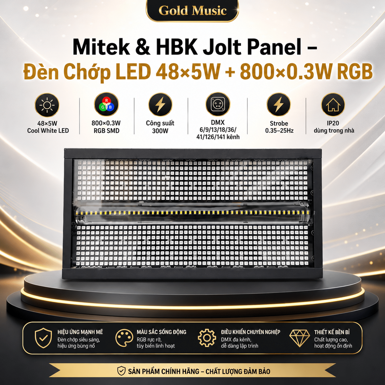 Mitek & HBK Jolt Panel – Đèn Chớp LED 48×5W + 800×0.3W RGB mitek and hbk jolt panel den chop led 48x5w 800x0 3w rgb