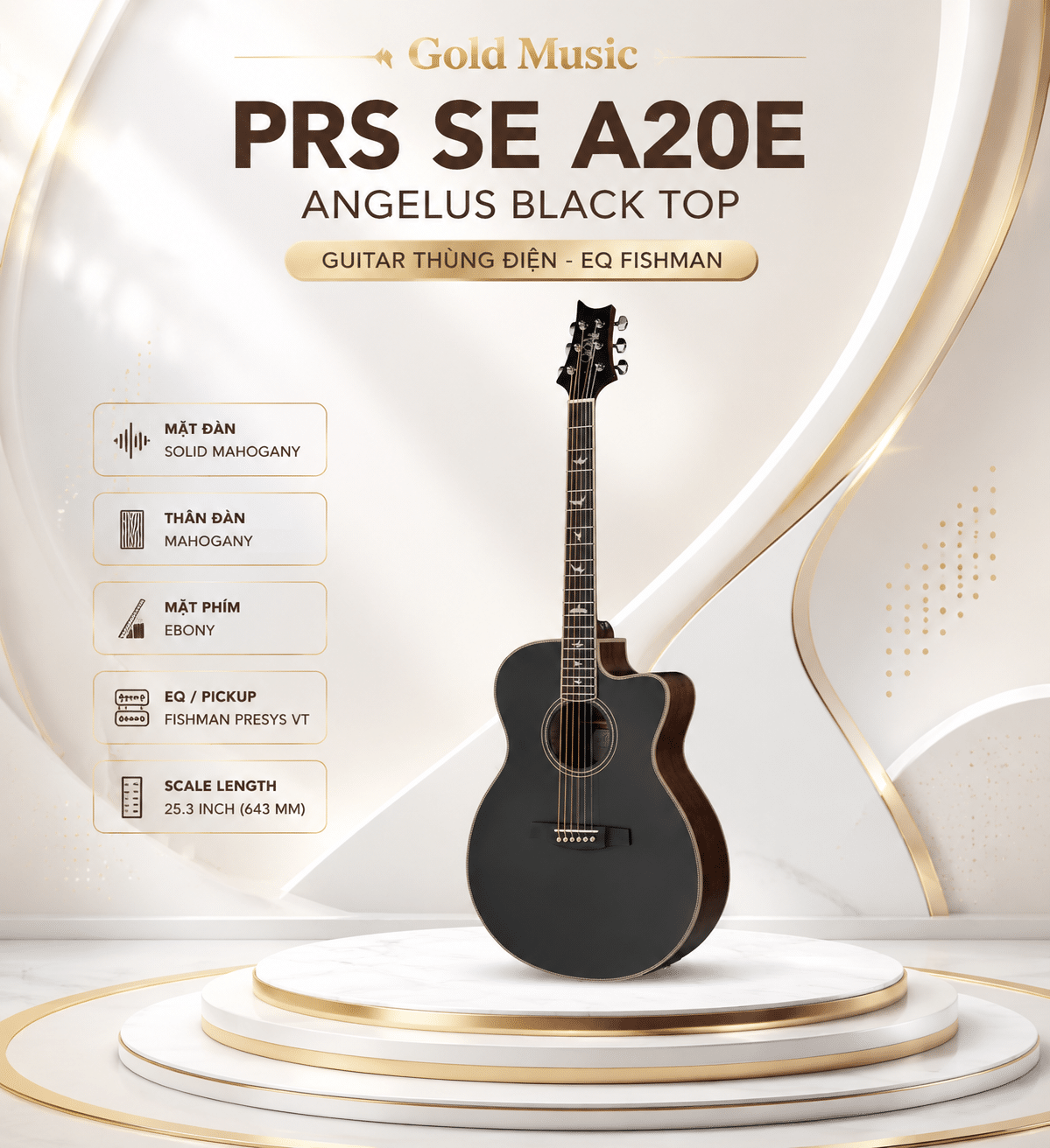 PRS SE A20E Angelus Black Top guitar thùng điện, EQ Fishman prs se a20e angelus top guitar thung
