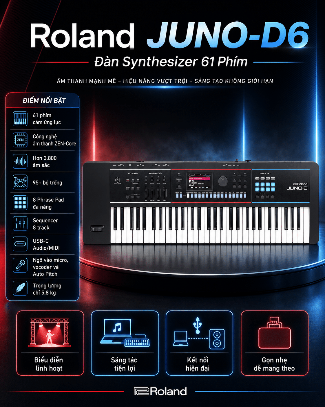 Đàn Synthesizer Roland JUNO-D6 61 phím roland juno d6 0