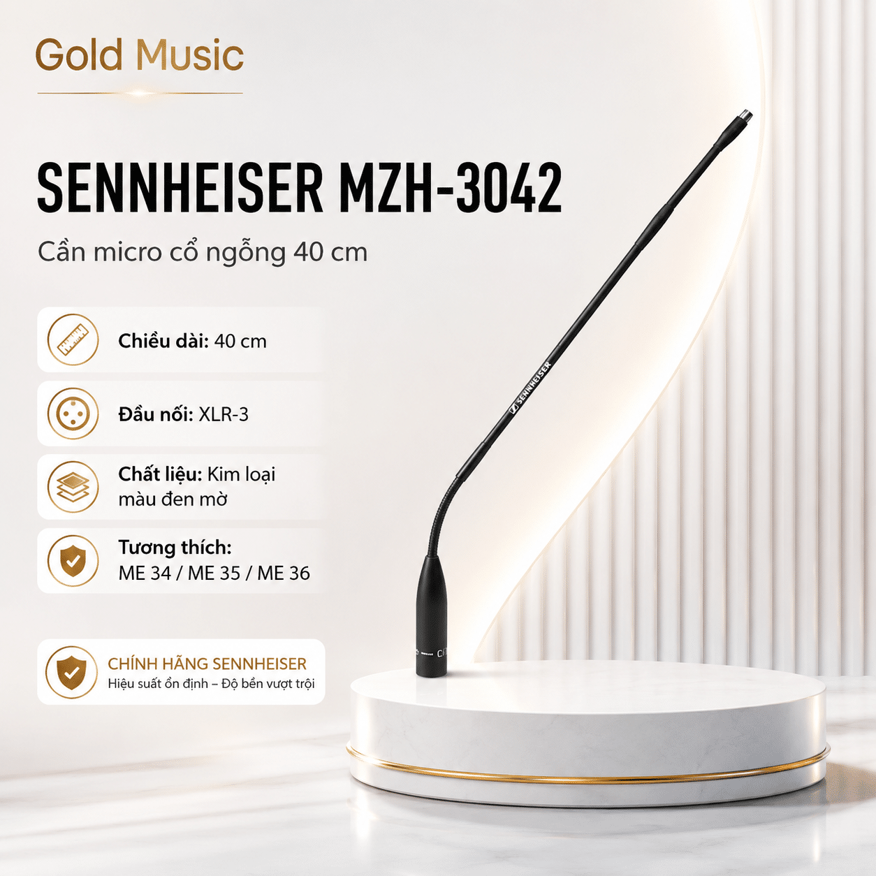 SENNHEISER MZH-3042 Cần micro cổ ngỗng, 40 cm sennheiser mzh 3042 can micro ngong 40 cm