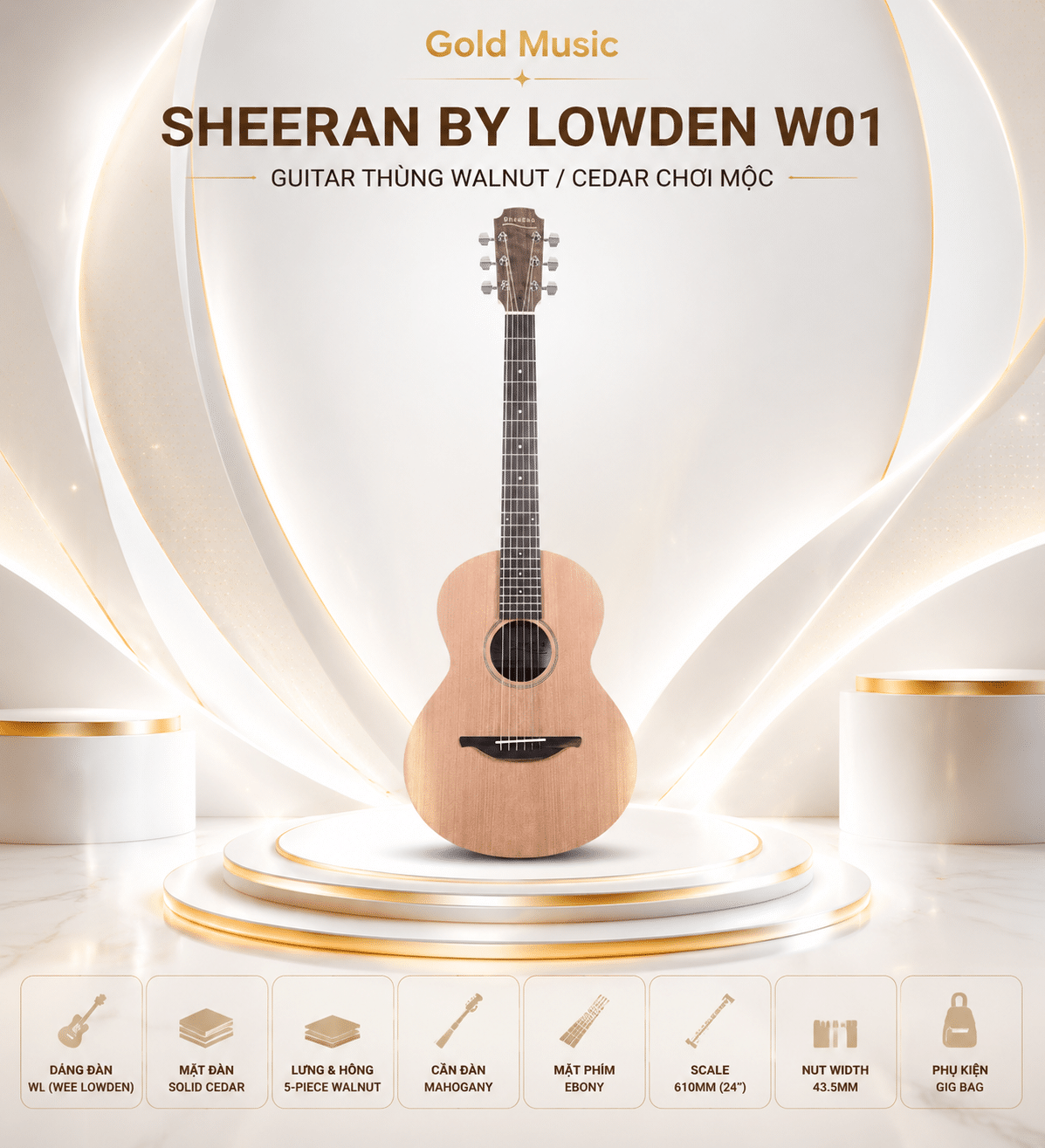 Sheeran by Lowden W01 guitar thùng walnut/cedar chơi mộc sheeran by lowden w01 guitar thung cedar