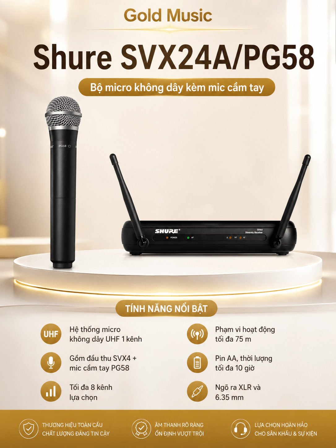 Shure SVX24A/PG58 - Bộ micro không dây kèm mic cầm tay shure svx24a pg58 bo micro khong day