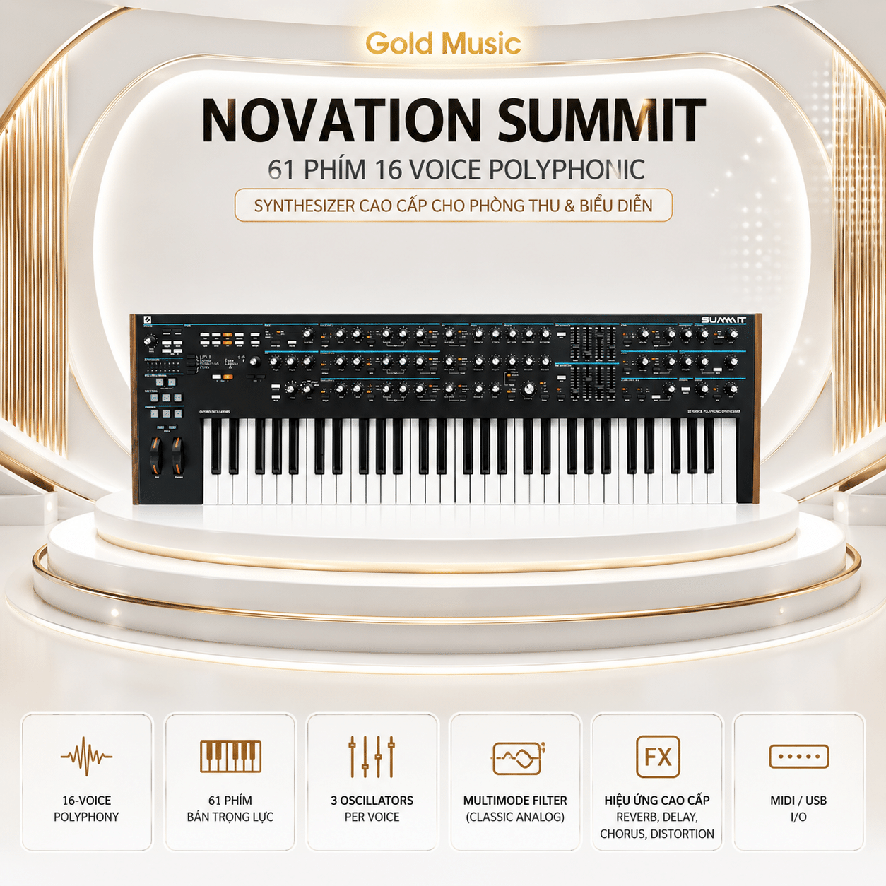 Synth Novation Summit 61 phím 16 voice polyphonic dành cho phòng thu và biểu diễn synth novation summit 61 phim 16 voice