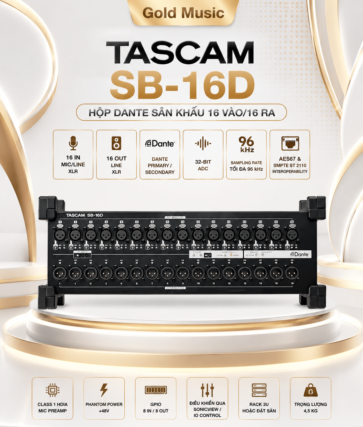 TASCAM SB-16D Hộp Dante sân khấu 16 vào/16 ra tascam sb 16d hop dante san khau