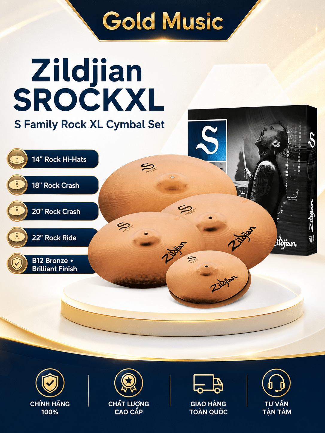 Zildjian SROCKXL bộ cymbal S Rock âm thanh mạnh mẽ zildjian srockxl bo cymbal s rock