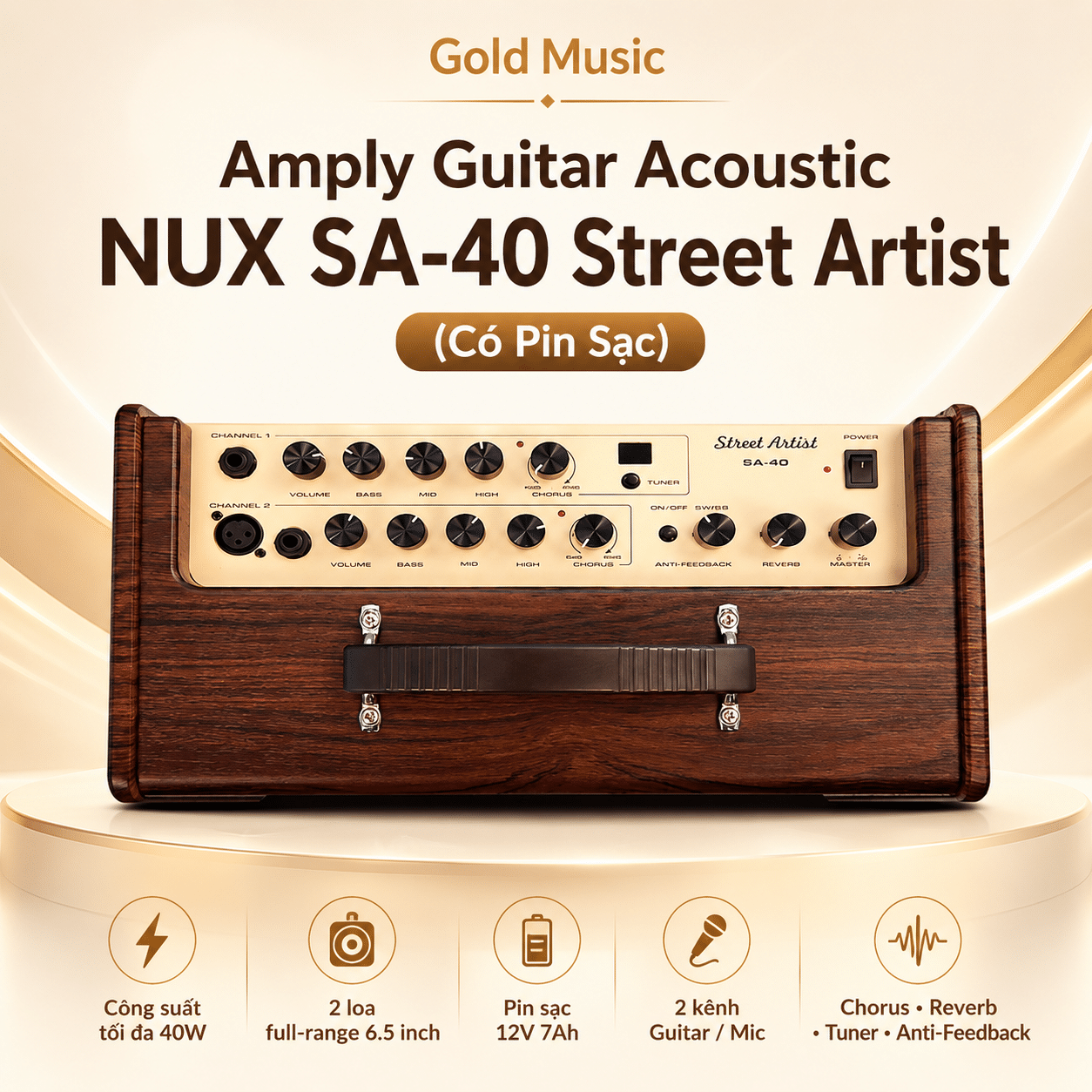 Amply Guitar Acoustic Nux SA-40 Street Artist (Có Pin sạc) amply guitar acoustic nux sa 40