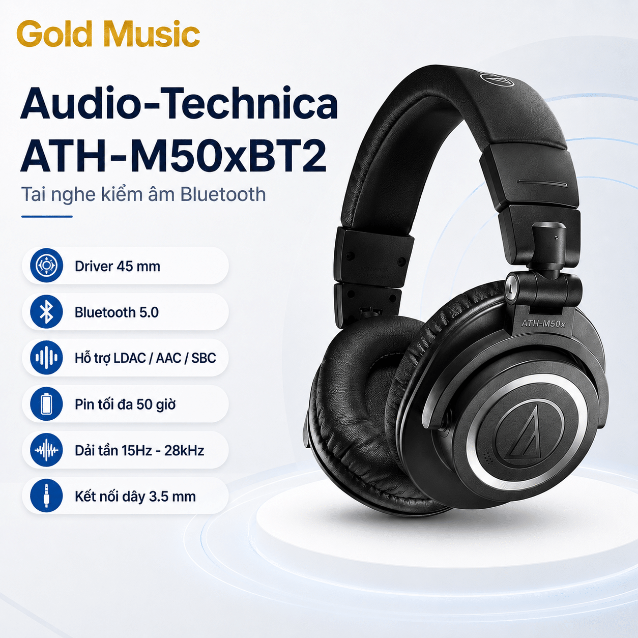 Audio Technica ATH-M50XBT2 – Tai Nghe Kiểm Âm Bluetooth audio technica ath m50xbt2 tai nghe kiem am bluetooth
