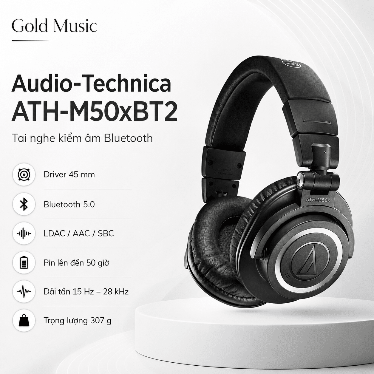 Audio Technica ATH-M50XBT2 – Tai Nghe Kiểm Âm audio technica ath m50xbt2 tai nghe