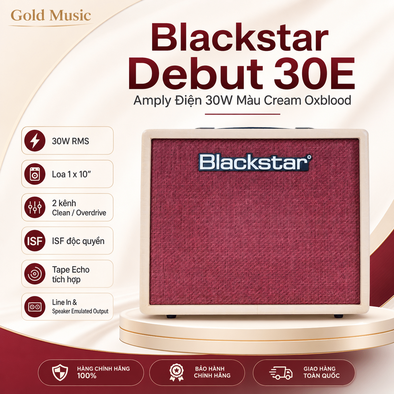 Blackstar Debut 30E amply điện 30W màu Cream Oxblood blackstar debut 30e amply dien