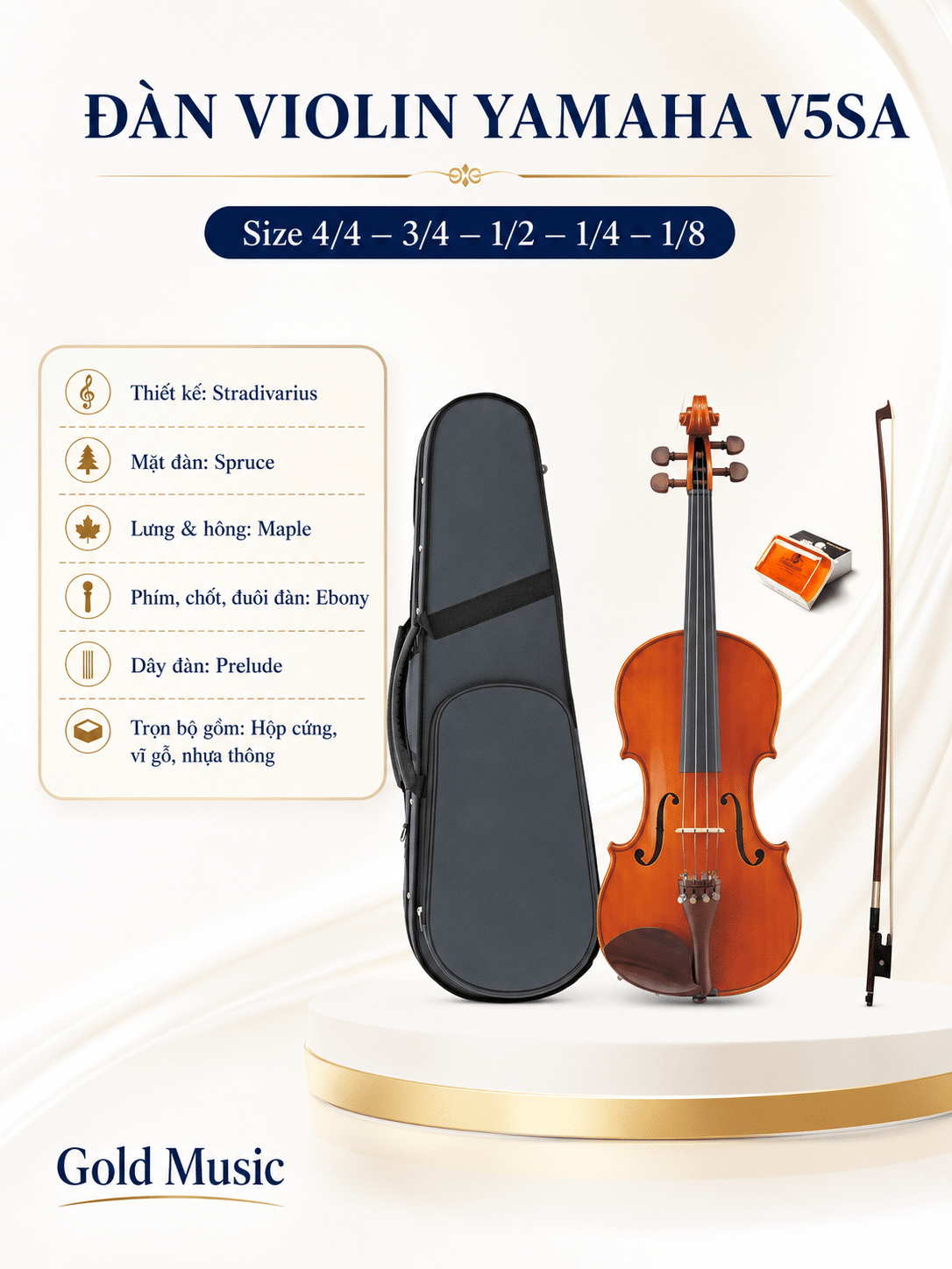 Đàn Violin Yamaha V5SA Size 4/4 – 3/4 – 1/2 – 1/4 – 1/8 dan violin yamaha v5sa