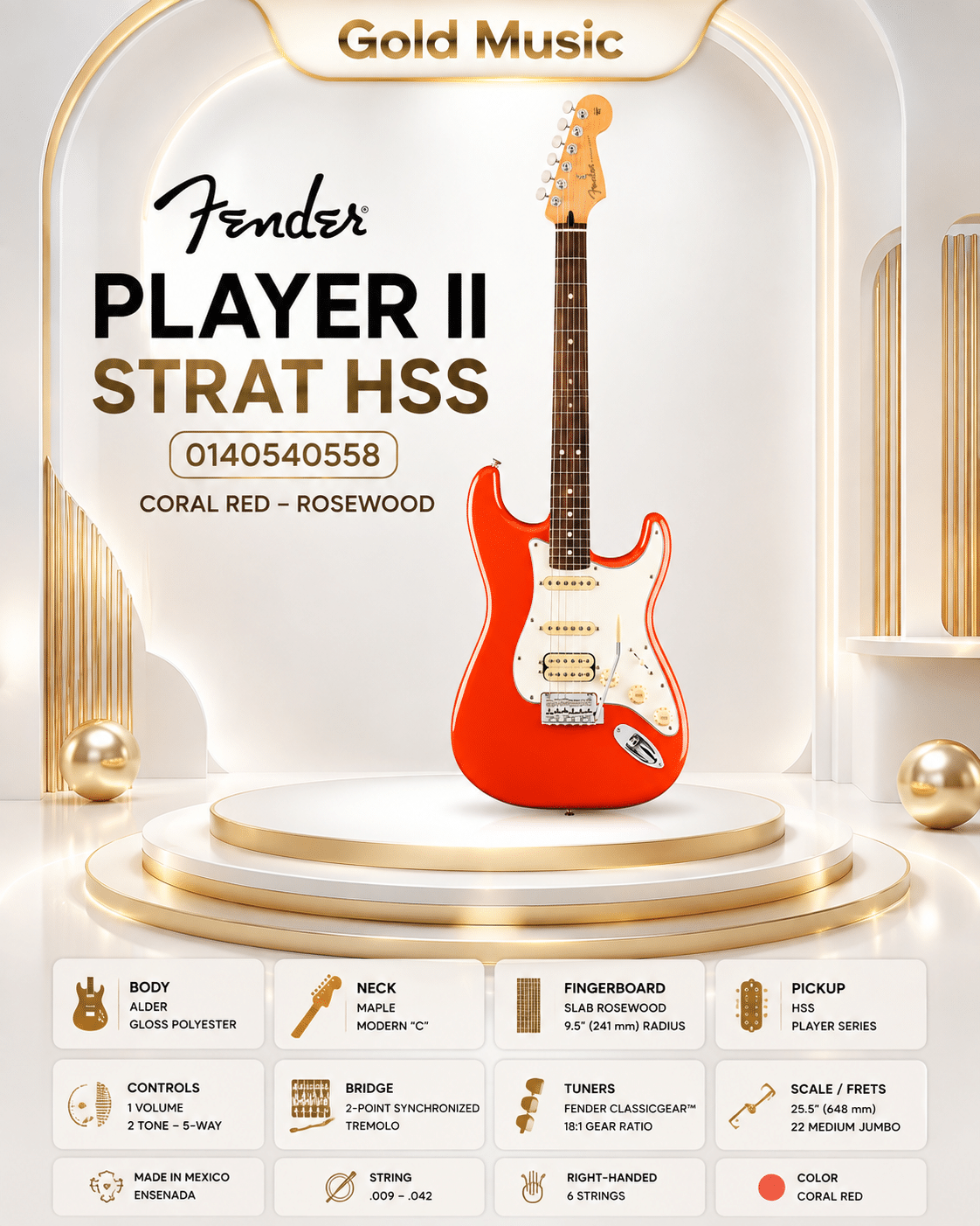 Fender Player II Strat HSS đàn guitar điện 0140540558 fender player ii strat hss guitar dien