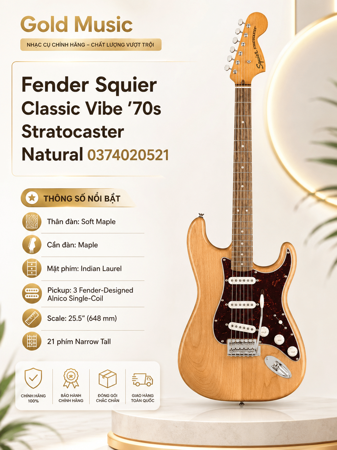 FENDER - SQ GUITAR ĐIỆN STRAT CV 70S NAT 0374020521 fender sq guitar dien strat cv 70s