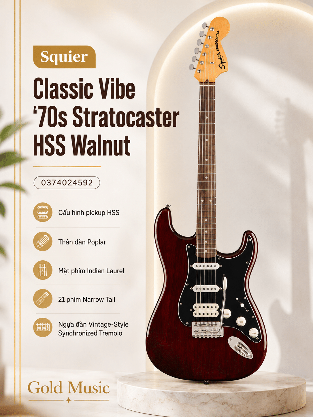 FENDER - SQ GUITAR ĐIỆN STRAT HSS CV 70S WAL 0374024592 fender sq guitar dien strat hss cv