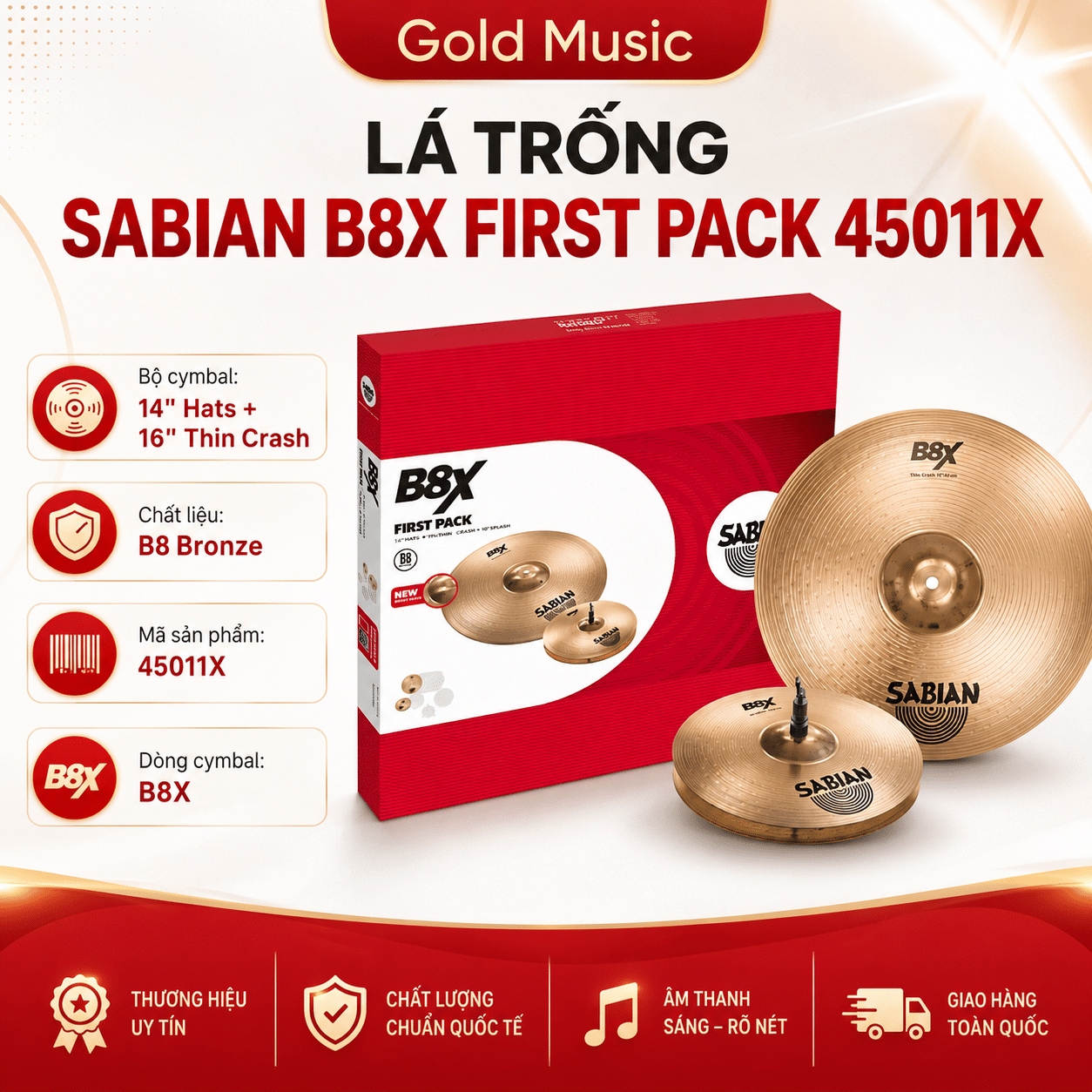 LÁ TRỐNG (CYMBAL) SABIAN B8X FIRST PACK 45011X la cymbal sabian b8x first pack 45011x