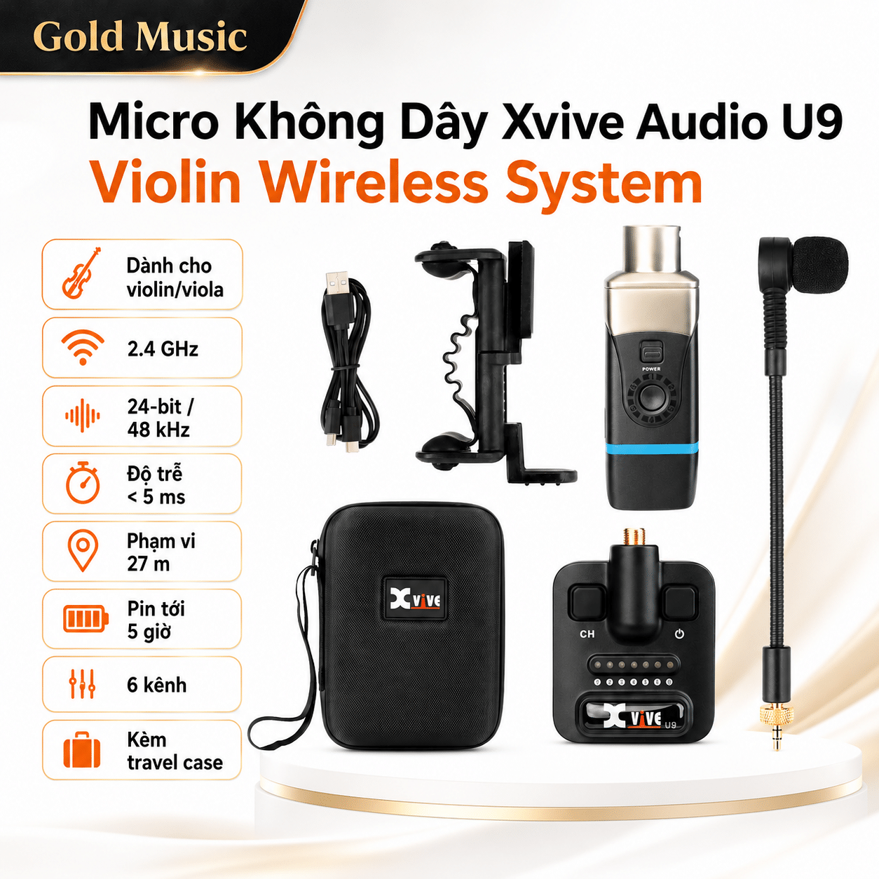 Micro Không Dây Xvive Audio U9 Violin Wireless System with Travel Case (2.4 GHz) micro khong day xvive audio u9 violin