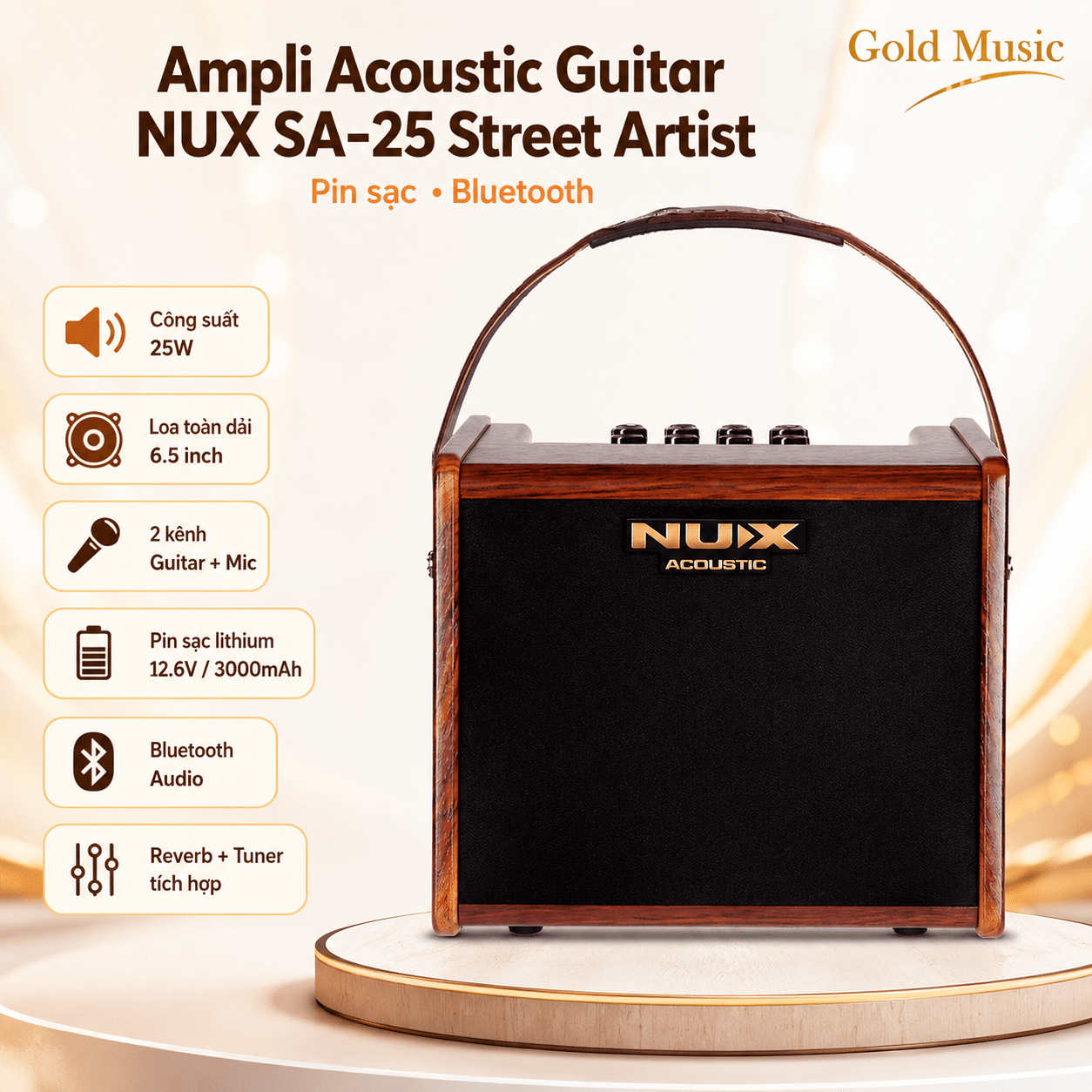 Ampli Acoustic Guitar Nux SA-25 Street Artist ( Pin sạc, Bluetooth ) nux sa 25