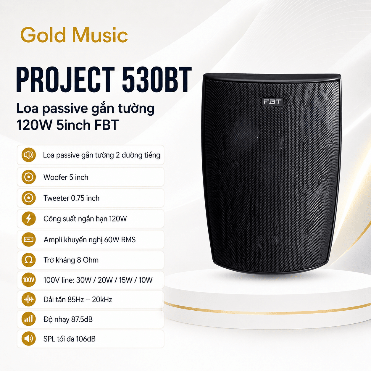 PROJECT 530BT Loa passive gắn tường 120W 5inch FBT project 530bt loa passive gan tuong 120w 5inch fbt