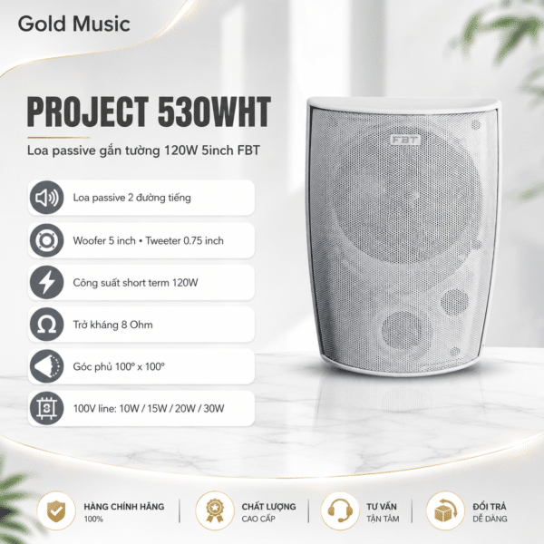 PROJECT 530WHT Loa passive gắn tường 120W 5inch FBT project 530wht loa passive gan tuong 120w 5inch fbt