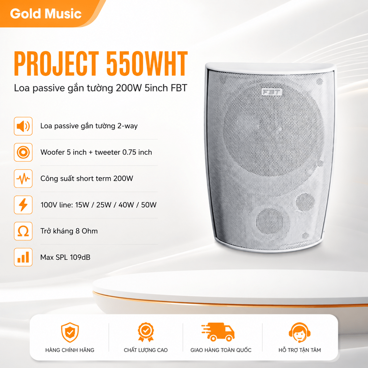 PROJECT 550WHT Loa passive gắn tường 200W 5inch FBT project 550wht loa passive gan tuong 200w