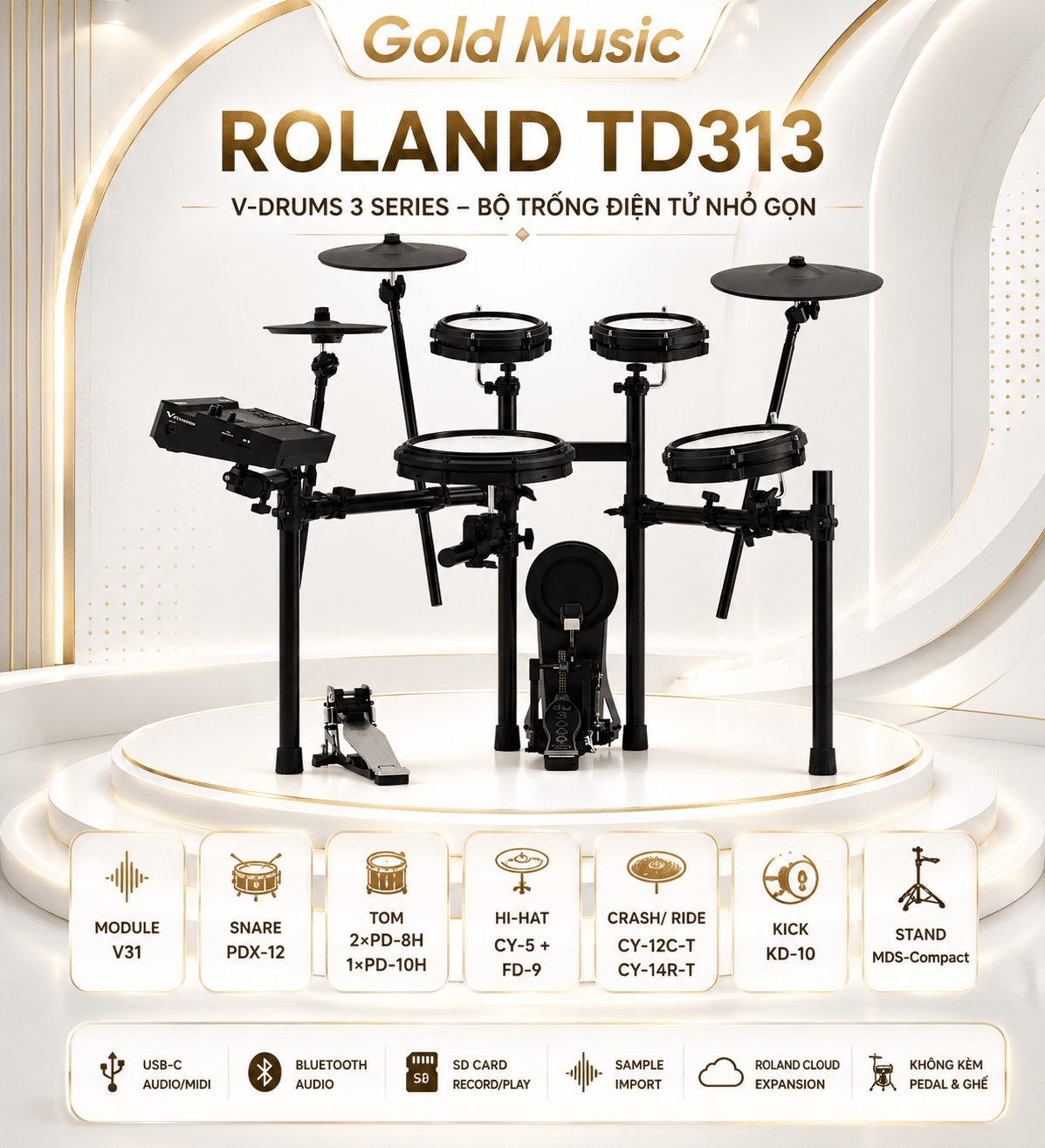 ROLAND TD313 Bộ trống điện tử V-Drums nhỏ gọn roland td313 bo dien tu v trong