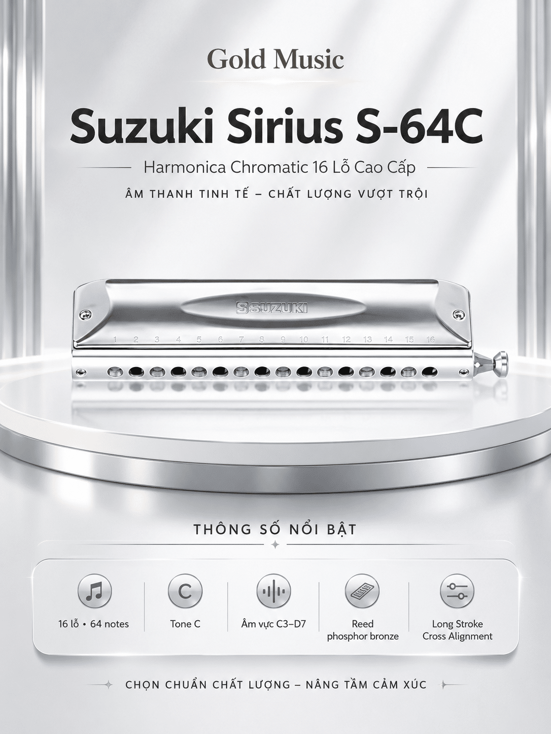 Suzuki S-64C harmonica 16 lỗ chuyên nghiệp cao cấp suzuki s 64c harmonica 16 lo