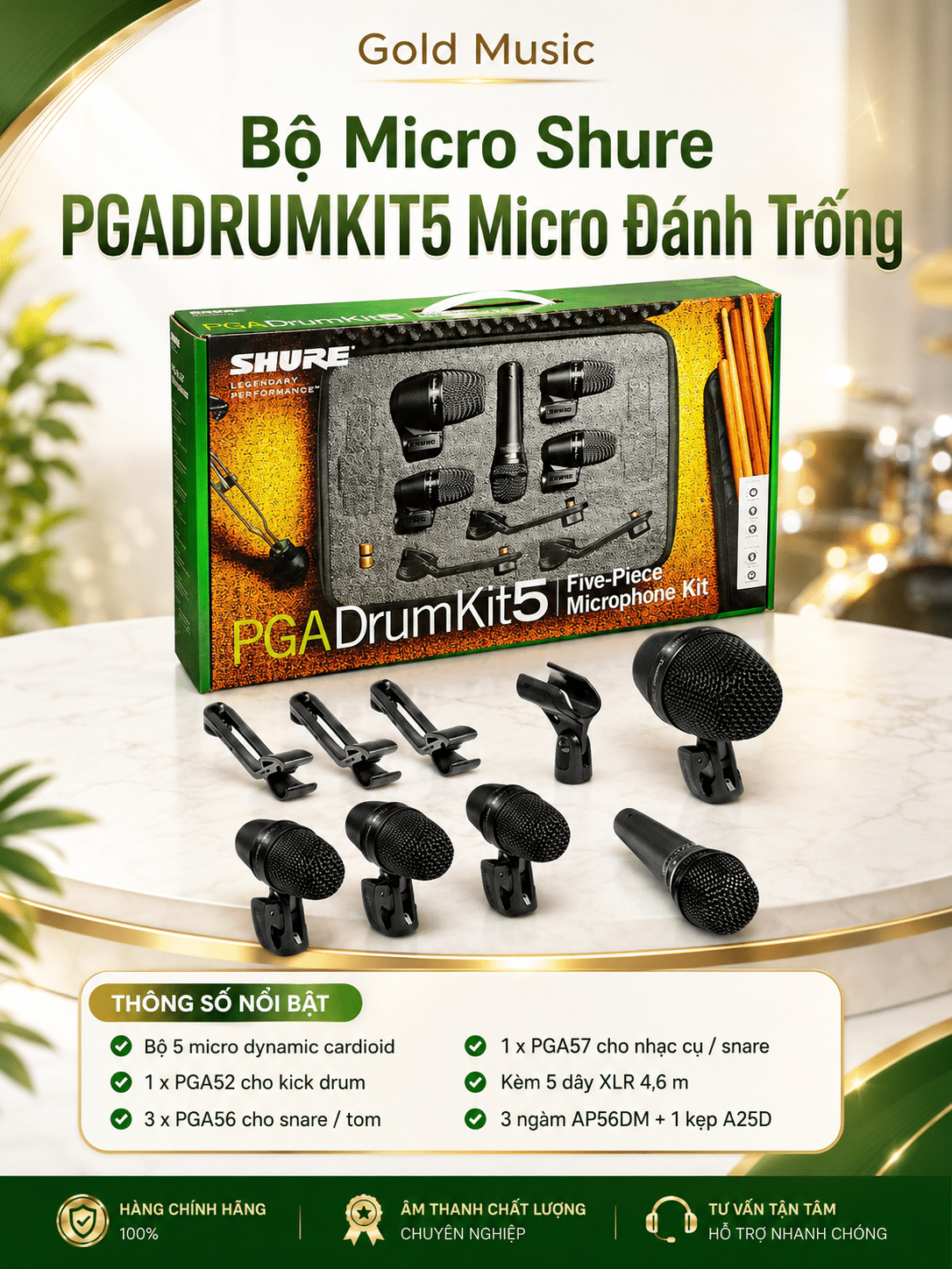 Bộ Micro Shure PGADRUMKIT5 Micro Đánh Trống micro shure pgadrumkit5 micro danh trong