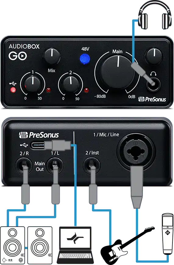 Bộ Thu Âm AKG C104 Kèm Soundcard PreSonus AudioBox GO Và Tai Nghe HD7 bo thu am akg c104 presonus audiobox go hd7 1