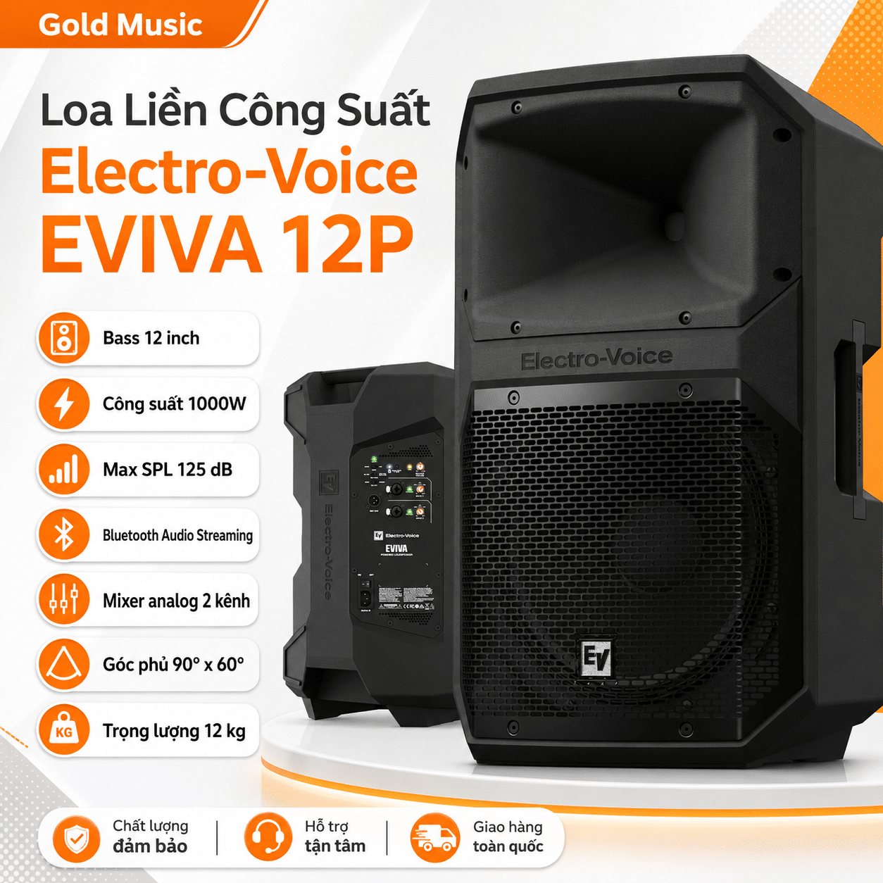 Loa Liền Công Suất Electro-Voice EVIVA 12P 12 Inch 1000W Bluetooth loa lien cong suat electro voice eviva 12p